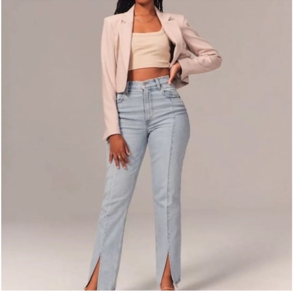 Abercrombie & Fitch Denim - ABERCROMBIE & FITCH The 90's Straight Ultra High Rise Split Hem Curve Love Jeans